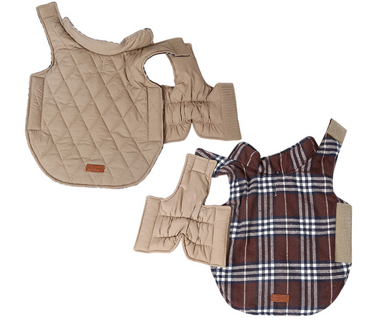 Waterproof Reversible Quilted Plaid Dog Jacket